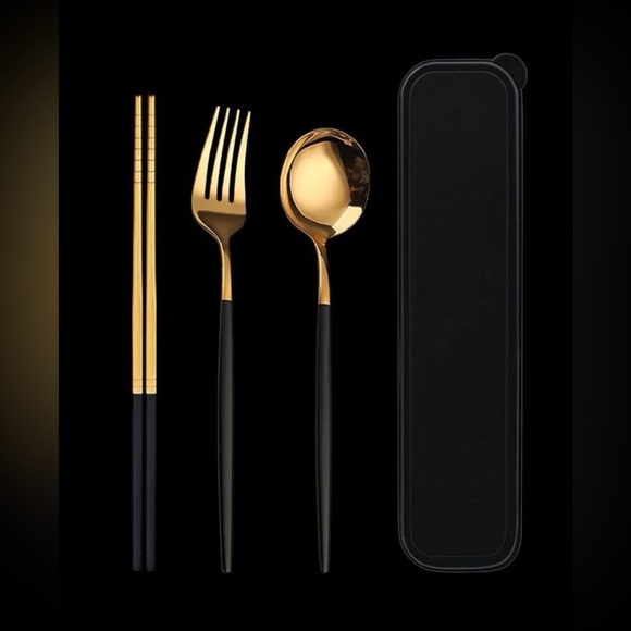 ✨3for$38 New 4pc Stainless Steel Cutlery Set ~ Travel Spoon Fork Chopstick Set - Picture 4 of 11